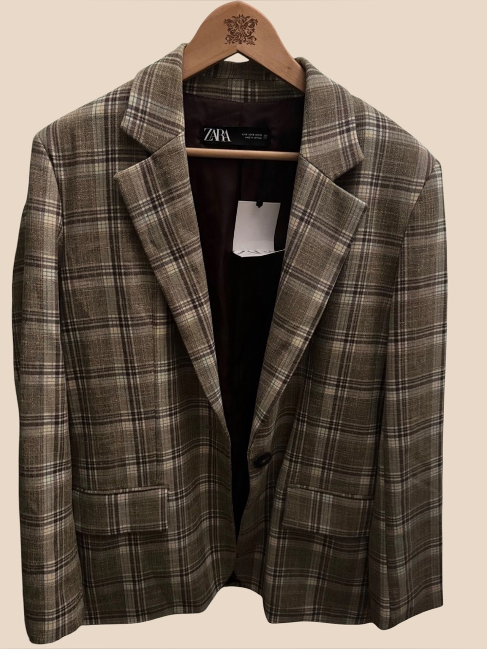 NWT Zara Plaid Blazer Women Small Brown Academia Old Money Jacket MSRP $119